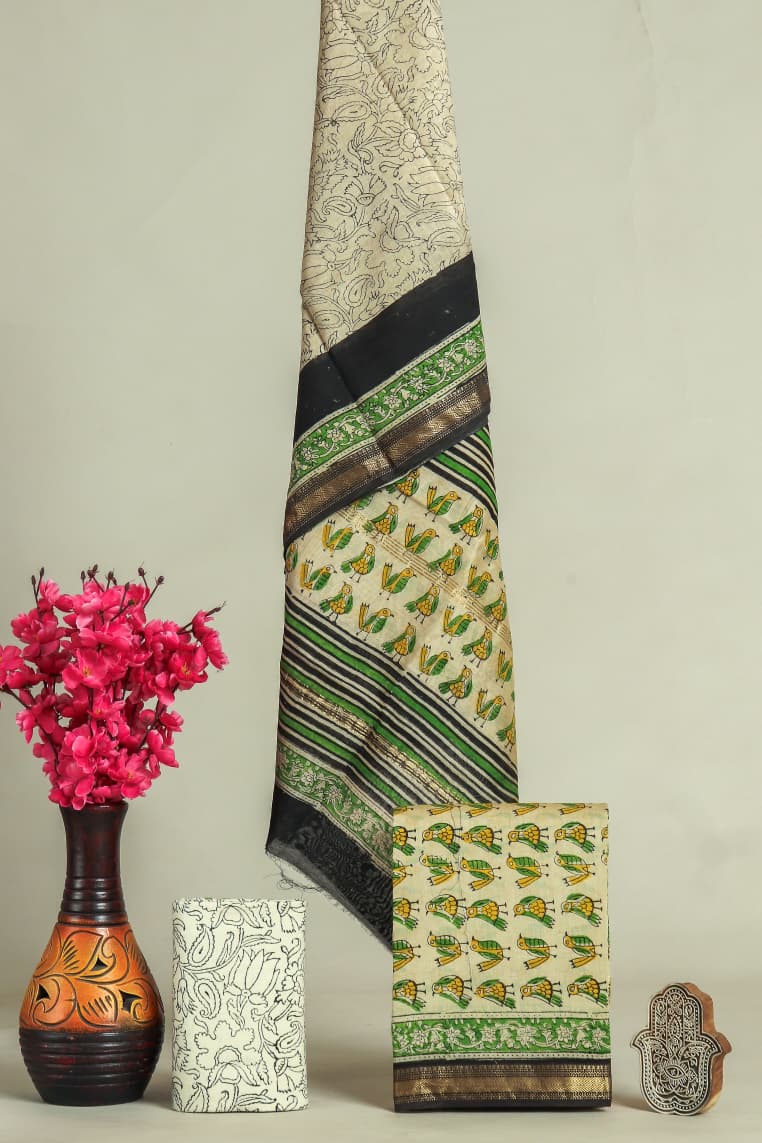 Designer Hand Block Print Maheshwari Silk Suit Set (MSS0023)