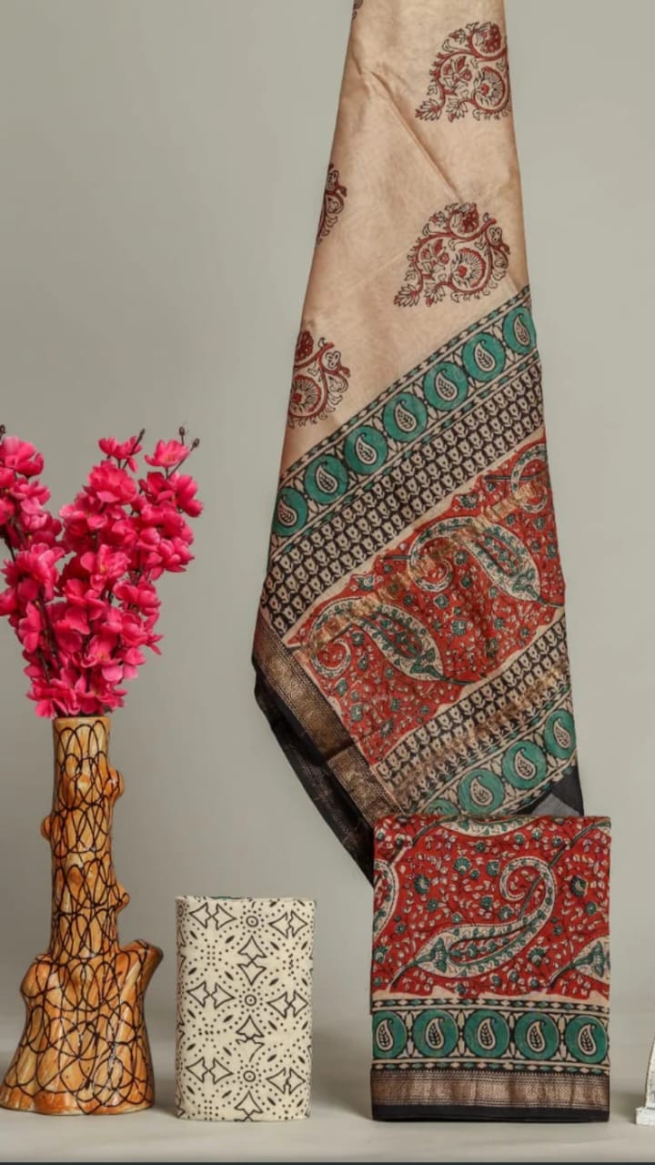 Designer Hand Block Print Maheshwari Silk Suit Set (MSS0022)