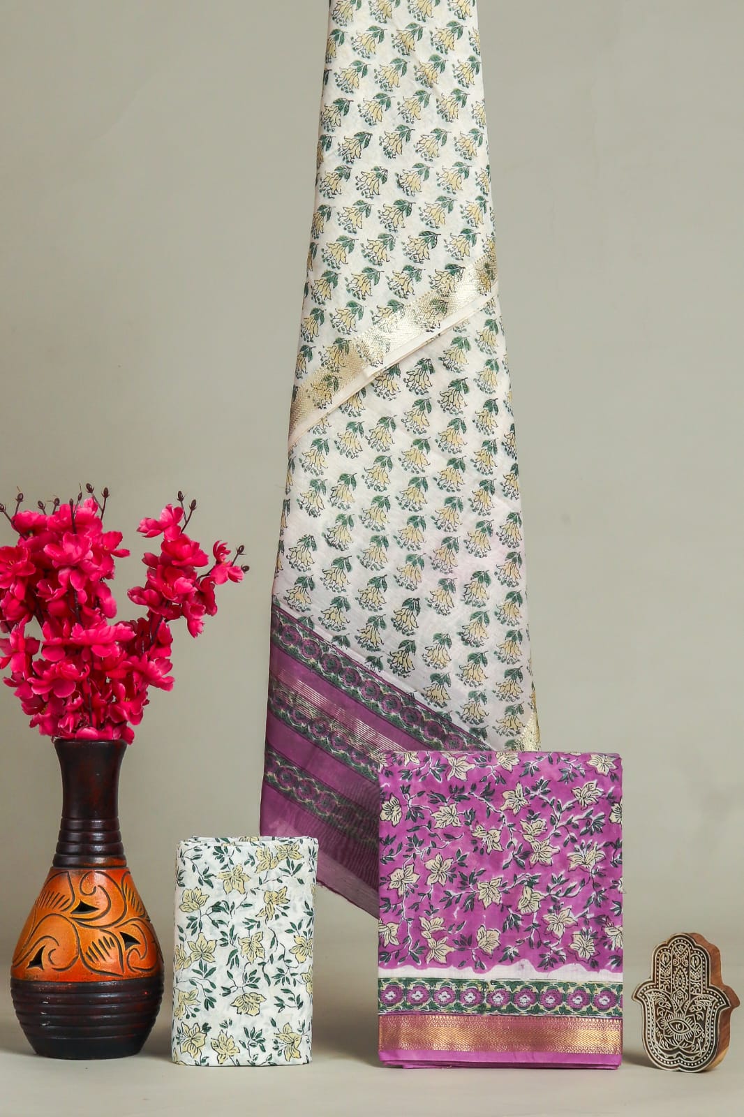 Designer Hand Block Print Maheshwari Silk Suit Set (MSS0021)
