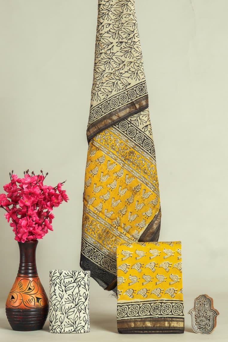 Designer Hand Block Print Maheshwari Silk Suit Set (MSS0020)