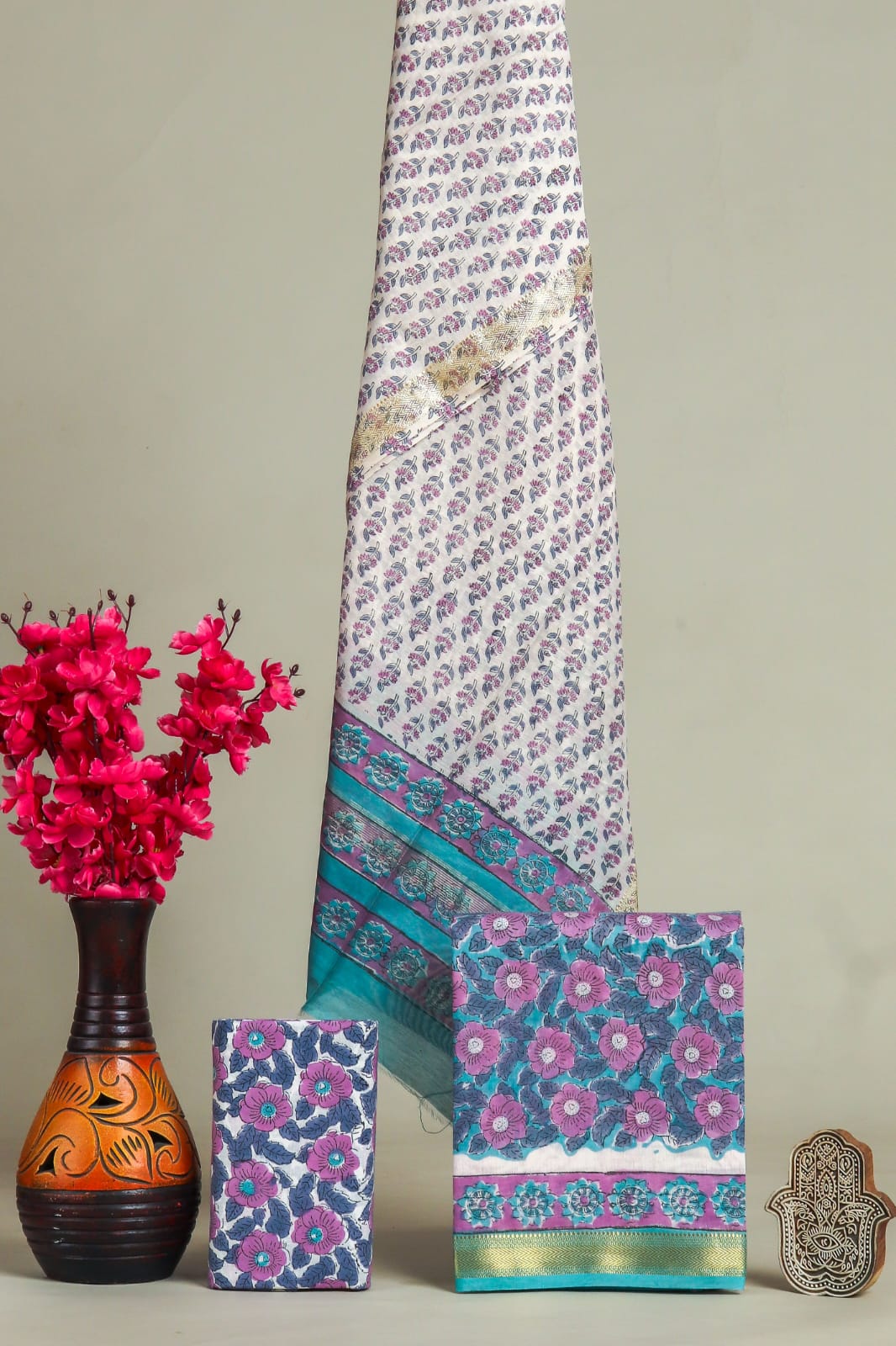 Designer Hand Block Print Maheshwari Silk Suit Set (MSS0019)
