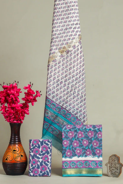 Designer Hand Block Print Maheshwari Silk Suit Set (MSS0019)