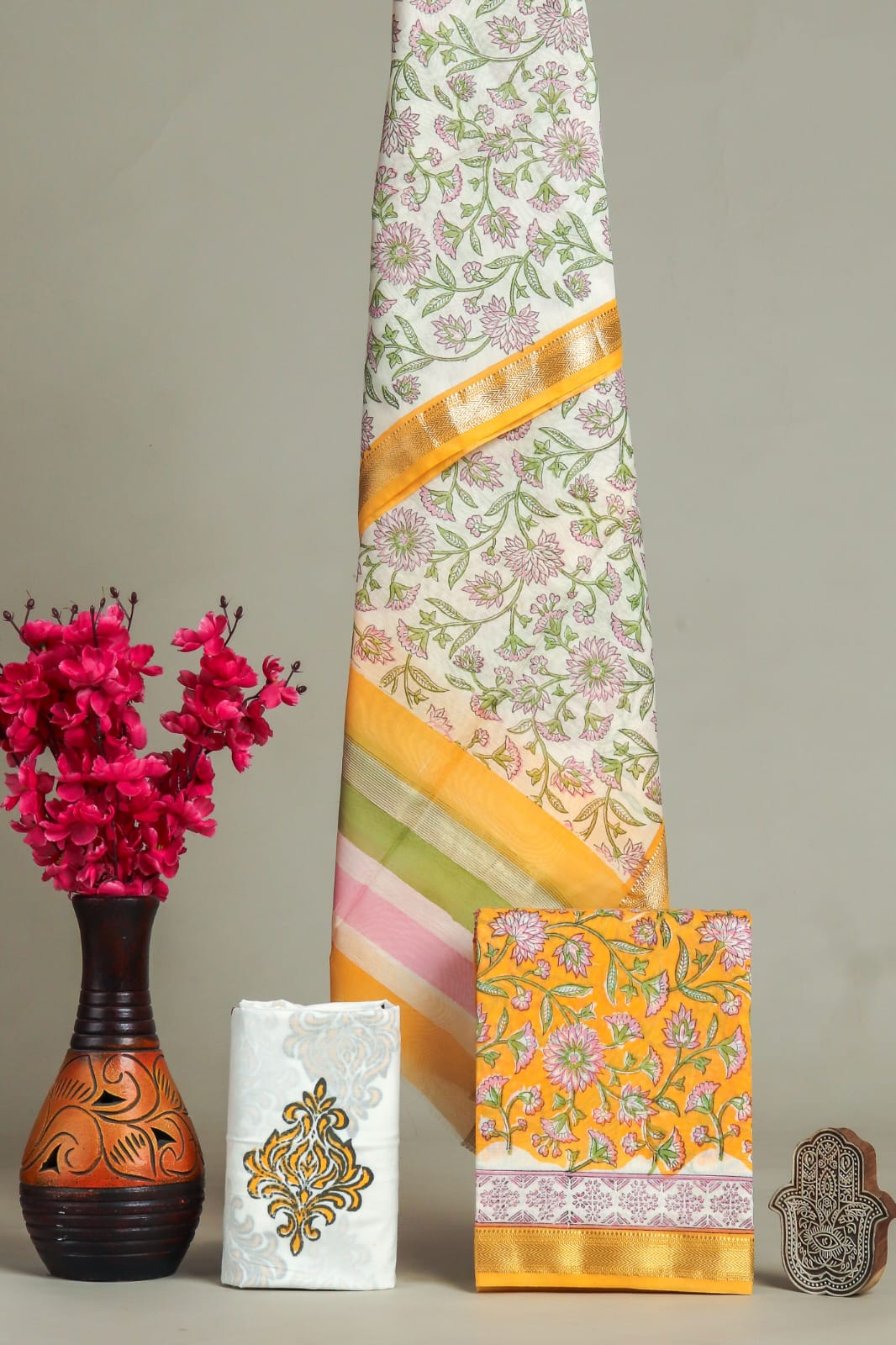 Designer Hand Block Print Maheshwari Silk Suit Set (MSS0017)