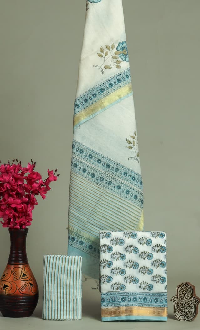 Designer Hand Block Print Maheshwari Silk Suit Set (MSS0014)