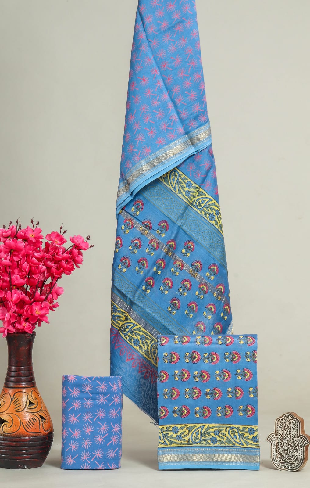 Designer Hand Block Print Maheshwari Silk Suit Set (MSS0047)