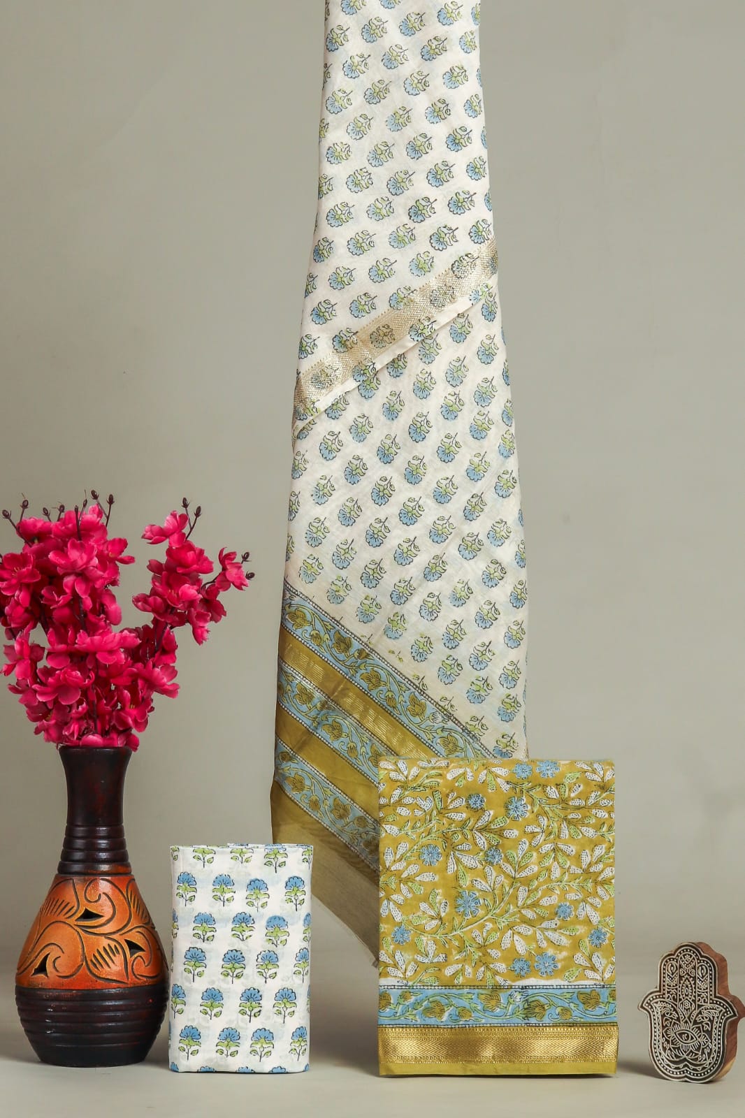 Designer Hand Block Print Maheshwari Silk Suit Set (MSS0013)
