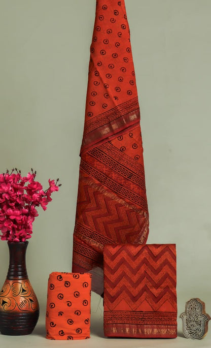 Designer Hand Block Print Maheshwari Silk Suit Set (MSS0011)